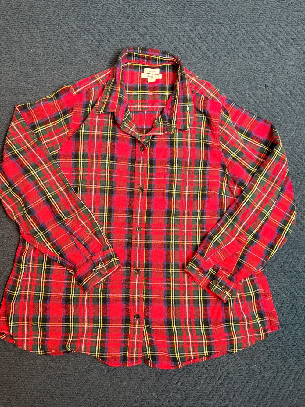 L.L. Bean Red Black & Yellow Plaid Button-Up Shirt Jacket